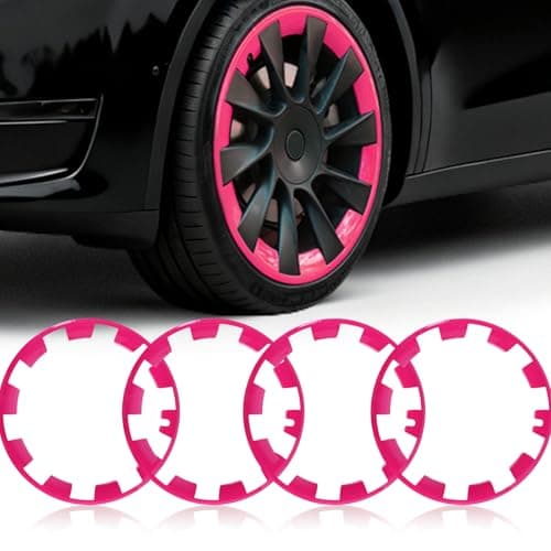 Wheel Rim Protector Hubcaps for Tesla Model Y 20 Inch (2020-2024), Easy-Install Hubcaps, Scratch-Resistant Trim Rings, Stylish Design for Induction Wheels, Brilliant Magenta 4Pcs Model Y Accessories - Image 1