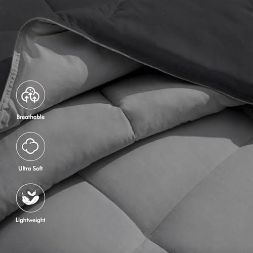 PAJEO Queen Down Alternative Comforter, Fluffy & Breathable All Season Comforter, Reversible Colors Down Alternative Duvet Insert for Master Bedroom, Black/Grey - Thumbnail 5