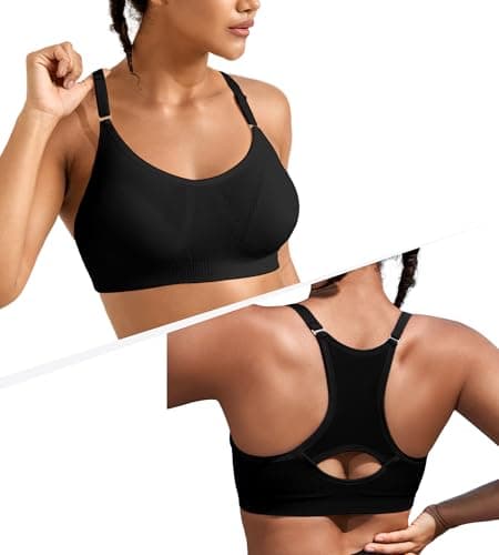 ULTREAGLE Womens Comfortable Sports Bra - Racerback Light Support Padded Yoga Bra Adjustable Spaghetti Strap Workout Bra Tops, Black, M - Image 1