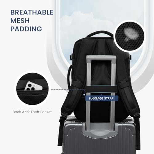 LOVEVOOK Travel Laptop Backpack for Men, 40L Large Carry On Backpack Personal Item Size, Airline Approved Waterproof Bookbag with 2 Packing Cubes Fits 15.6" Laptop - Thumbnail 6