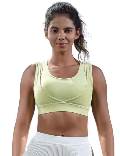 Cordaw Racerback Sports Bras for Women High Support, Molded Cup High Impact Hook Back Yoga Running Bra Light Green S - Image 1