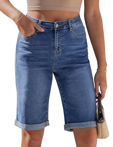 luvamia Distressed Jean Shorts Women Women Shorts Casual Womens Jorts Classic Blue Small Fits Size 4-6 - Image 1