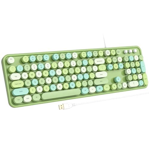 Atelus Computer Keyboard Wired, Typewriter Style, Plug Play USB Keyboard with Large Number Pad, Caps Indicators, Foldable Stands, Full Size Wired Keyboard for Windows PC Laptop (Green Colorful) - Image 1