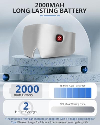 Silk Heated Eye Mask, 2000mAh Large Size Cordless Sleep Mask Warm Eye Compresses Electric Eye Heating Pad for Stye Blepharitis Dry Eyes Sinus Migraine Gifts for Men Woman (White) - Thumbnail 2