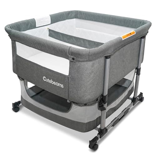 cutebeams Twin Bassinet for 2 Babies, 3 in 1 Bedside Co Sleeper Double Bassinet for Twins, Rocking Bassinet for Baby with Wheels and Storage Basket, Includes Mattress (Grey) - Image 1