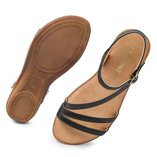 Goldnut Comfortable Flats Black Sandals for Women Dressy Strappy Flats Ankle Strap Buckle Walking Casual Sandal size 6 - Image 1