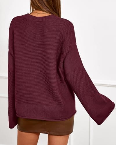 KIRUNDO Oversized Sweaters for Women Ribbed Knit Chunky Long Sleeve Tunic Sweater Pullover Tops Fall Winter Clothing(Burgundy, X-Large) - Thumbnail 2