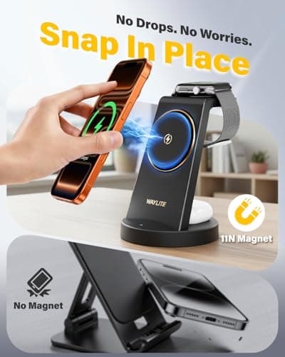 3 in 1 Fast Charging Station for iPhone, 25W Wireless Magnetic Phone Charger for iPhone 17 16e 16 15 14 13 12 11 X Pro Max, Watch Charger Stand, Wireless Charging Station for AirPods, Dark Black - Thumbnail 5