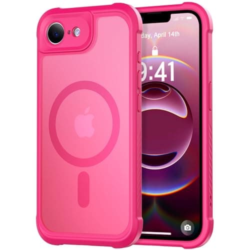 Thomo Magnetic for iPhone 17e Case/iPhone 16e Case, [Full Camera Protection] [Compatible with Magsafe] Military-Grade Shockproof, Anti-Fingerprint Translucent Matte Phone Case,Hot Pink - Image 1
