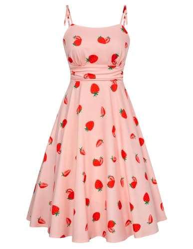 Belle Poque Strawberry Dress for Women Summer Sun Dress Midi Flowy Beach Dress Wedding Guest Cocktail Dress XXL - Image 1