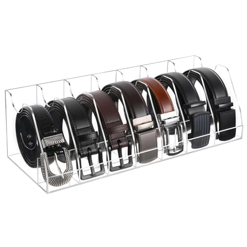 XZQTIVE Belt Organizer, Acrylic Belt Storage Holder for Closet with 7 Compartments, Clear Display Case For Ties,Socks - Image 1