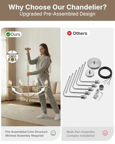 Yunnix 8 Light Champagne Bronze Chandelier, 30 Inch Large Wagon Wheel Light Fixture - UL Listed Entire Fixture - Champagne Gold Modern Farmhouse Chandelier for Dining Room, Kitchen Island, Foyer - Thumbnail 4