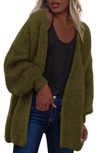 dowerme Women Open Front Cardigans Trendy Fall Long Sleeve Drop Shoulder Soft Knit Slouchy Sweater Spring Outerwear 2026(Army Green,X-Large) - Image 1