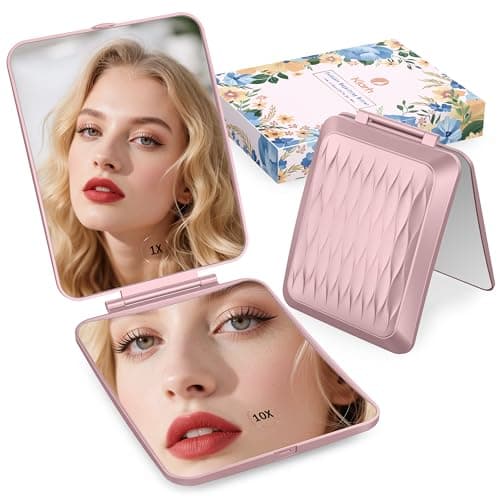 klarh Travel Makeup Mirror with 1X/10X Magnifying, Portable Folding Make Up Tabletop Mirror for Office, Compact Vanity Mirror for Travel (Rose Pink, No LED Lights) - Image 1