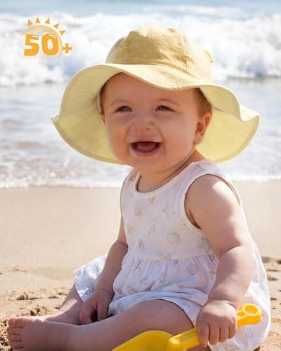 HONGTEYA Baby Sun Hat Muslin Wide Brim Toddler Girl Beach Bucket Hat - Thumbnail 2