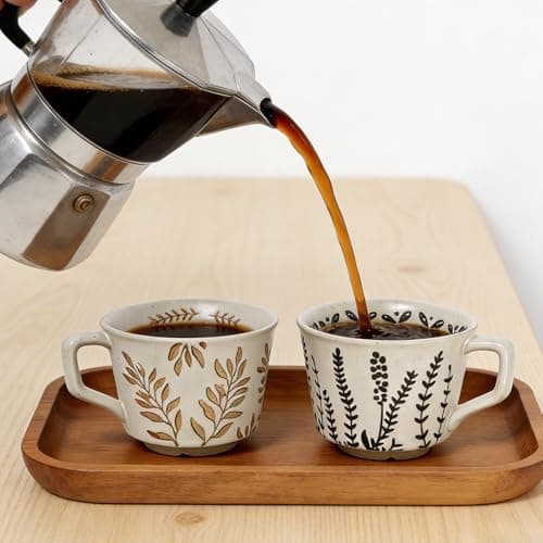 ZPGXLRZ Vintage Ceramic Mug Set - 12 oz Unique Ceramic Coffee Mugs & Tea Cups with Hand-Drawn Patterns, Dishwasher & Microwave Safe, Ideal Gift - Thumbnail 6