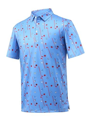Bnosio Men's Polo Shirts Short Sleeve Moisture Wicking Fashion Print Hawaiian Golf Shirts for Men Sea Blue Golf Club S - Image 1