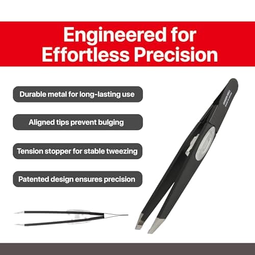 SEKI EDGE SS-518 Amazing Tweezer - Slant Tip with Tension Stopper - Stainless Steel -Black- Crafted with Patented Spring Technology for Precision and Flawless Eyebrow and Hair Removal - Made in Japan - Thumbnail 5