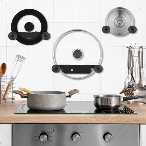 YONGAIJIA New Upgrade 4 Pack Adjustable Pot Lid Holder, Lid Organizer Fits 6" to 14" Lids, with Screw Hole Position and Sticky Wall Mounted Lid Storage Kitchen Cabinets, Cabinet Doors (Black) - Thumbnail 3