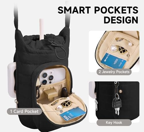 WOOMADA Water Bottle Holder Bag with Strap, 40/32 oz Crossbody Bag Gym Accessories, Sling Purses for Women(Black) - Thumbnail 4