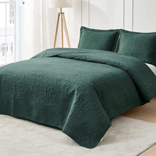 Hansleep Green Quilt Twin Size - Damask Ultrasonic All Season Bedspread Twin, Soft Lightweight Coverlet Bedding Set, 2 Pieces (1 Quilt, 1 Pillow Sham) - Thumbnail 2
