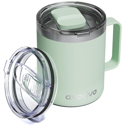avodvo 12oz Insulated Coffee Mug with Lid – Includes Two Lids, Stainless Steel Coffee Travel Mug with Handle, Double Wall Vacuum Insulated Camping Mug for Home, Office & Outdoor, Mint Green