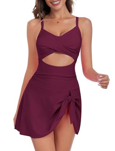 ZAFUL Women One Piece Swimsuit Modest Tummy Control Bathing Suit Over 50 Swim Dress Swimwear Push Up V Neck Swim Suits 2025 Pink Color Block S - Image 1