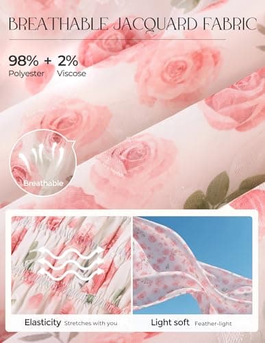 GRACE KARIN Women's Floral Midi Cottagecore Dress Square Neck Ruffle Sleeve Spring Dress Formal Wedding Guest Dresses Pink L - Thumbnail 4