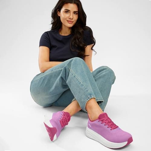 Womens Easy On Walking Shoes Lace Up Comfortable Tennis Shoes with Anatomic Toe Box for Women Breathable Running Sneakers (Purple,7.5) - Thumbnail 2