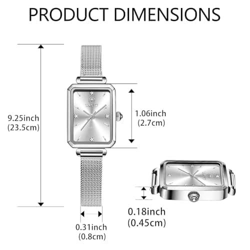 Taxau Silver Watch for Women Small Wrists Watches Luxury Silver Mesh Band Watches for Womens Waterproof Analog Quartz Casual Dress Womens Watch Square Face with Date - Thumbnail 2