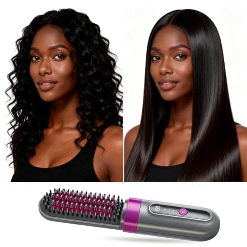 Cordless Hair Straightener Brush - Portable, Fast-Heating Styling Tool with Protective Dust Cover - 3 Temperature Settings, 300 Million Negative Ions for Frizz-Free Styling On-The-Go & Travel Use - Thumbnail 4