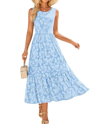ZESICA Women‘s Summer Floral Bridal Shower Midi Dress Sun Dresses for Women 2026 Vacation Casual Flowy Sundress Light Blue S - Image 1