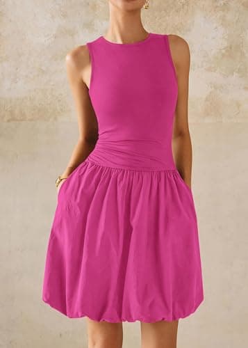 KIRUNDO Summer Bubble Dress for Women 2026 Casual Mini Spring Bodycon Cocktail Dresses Sleeveless Drop Waist Sundress Beach(Rose Red, Large) - Thumbnail 5