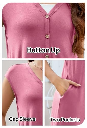 MEROKEETY Women's 2026 Summer Cap Sleeve Jumpsuits Dressy Casual Deep V Neck Button Onesie Wide Leg Pants Rompers, DustyPink, XL - Thumbnail 6