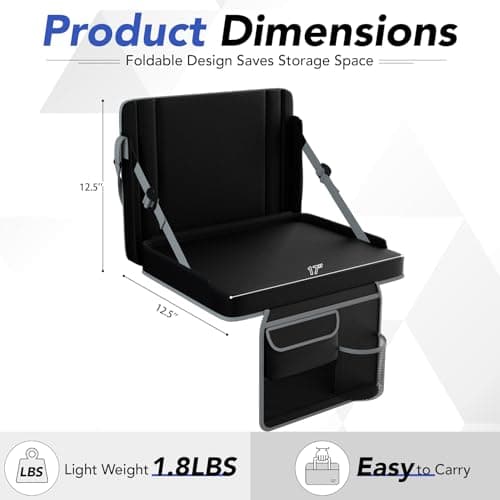 Stadium Seats with Back Support 1PACK Adjustable Bleacher Chairs with Back and Cushion Bleacher Seat with Cup Holder, Carry Handle &Shoulder Strap for Outdoor Sports Events, Picnics, Black&Grey - Thumbnail 2