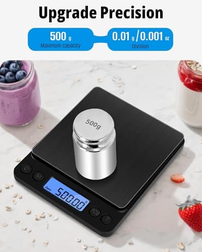 NEXT-SHINE Gram Scale 500g x 0.01g Precision, Mini Pocket Size Scales with 2 Plastic Trays LCD Display, Weighing Coffee Espresso Small Food - Thumbnail 6
