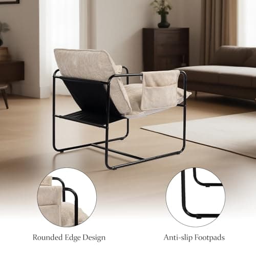AnjiEacen Modern Accent Chair Comfortable Living Room Chairs with Armrests, Lounge Chair with Metal Frame Chenille Upholstered Bedroom Reading Chair - Thumbnail 6