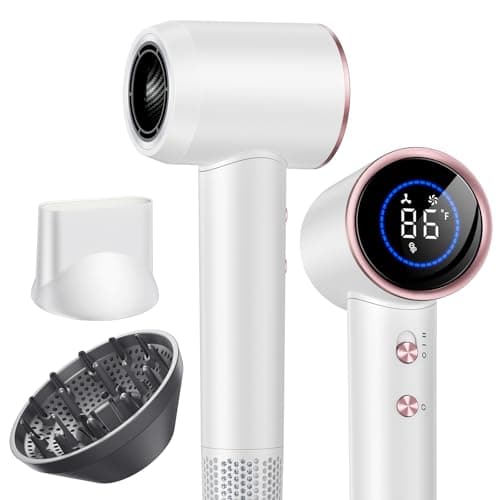 Hair Dryer with Diffuser,High Speed Ionic Blow Dryer 500 Millions Negative Ionic Low Noise,Magnetic Attachments,Thermo Control for Home Travel Salon White - Image 1