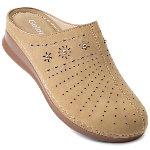 Goldnut Closed Toe Clogs for Women Slip-On Mules: Brown Comfortable Women's Mules & Clogs with Carved Floral Design US Size 7 - Image 1