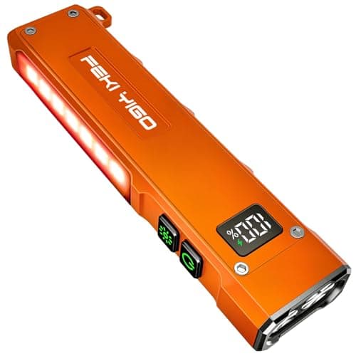 Feki Yigo Flat EDC Flashlight Rechargeable - 1800 Lumens LED Pocket Flashlight with 365nm UV Light, RGB Modes, Magnetic Base, Digital Display,IPX4 Waterproof for Camping, Emergency, Mechanics (Orange) - Image 1