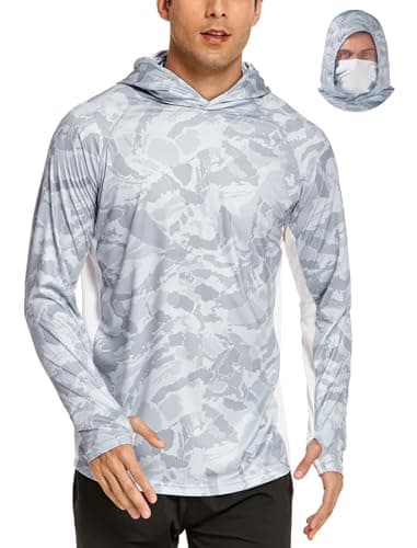 Mens Sun Shirts with Mask SPF Fishing Hoodies for Men Long Sleeve Camo Outdoor Hiking Athletic Shirts with Hood UV Clothing - Image 1