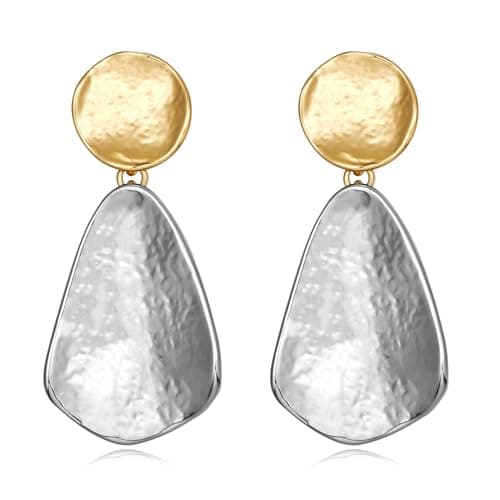 YUJIE Gold Plated Earrings for Women Geometric Chunky Dangle Earring Hammered Trendy Two-Tone Statement Jewelry - Image 1