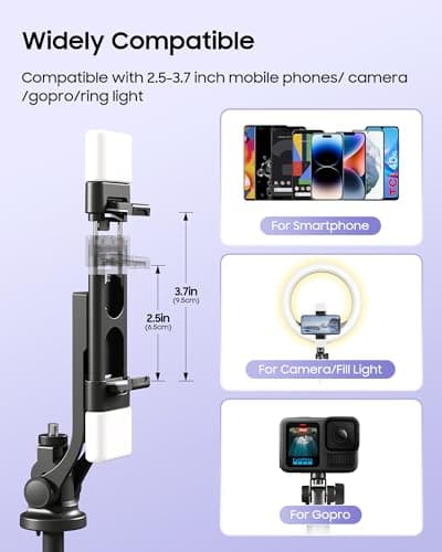 ACKIMA 53'' Selfie Stick Tripod with Light, Enhanced 4-Leg Cell Phone Stand Camera Tripod with Rechargeable Wireless Remote & 2 Fill Light, Portable Selfie Stick Travel Essentials for iPhone Android - Thumbnail 6