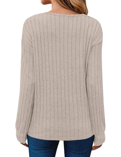 JUSTFASHIONNOW Long Sleeve Winter Trendy Sweaters 2025 Tunic Tops to Wear with Leggings Blusas Elegantes Para Mujer Fashion Clothes(Camel,X-Large) - Thumbnail 5