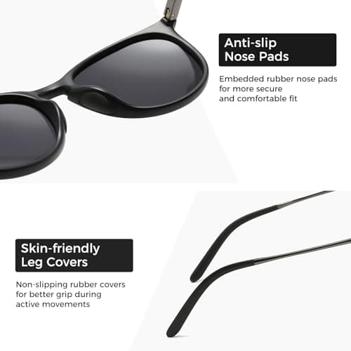 SUNGAIT Original Design Trendy Sunglasses Polarized Vintage Round Classic Retro Style for Women and Men (2025 Matte Black Frame/Gray Lens) - Thumbnail 5