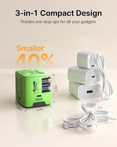 W & O Fast Charger for iPhone17/16/15,60W gan Charger,Retractable Phone Charger Wall Plug with Lightening and Type-C Cables,for iPhone Series, Galaxy S25/24,Android and More（Green） - Thumbnail 2