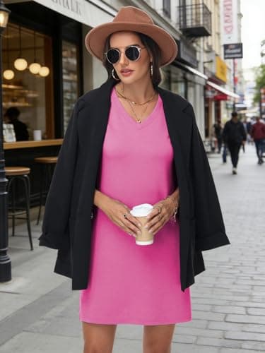 Lallabai 2026 Women Summer Dresses V-Neck Casual Split Dress Wrinkle-Free Sleeveless Beach Vacation Sundresses with Pockets Fuchsia - Thumbnail 6