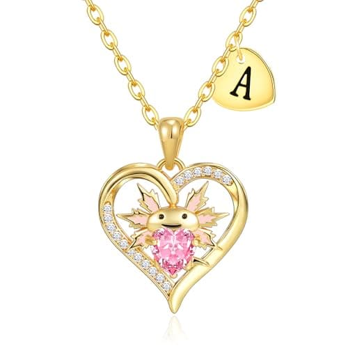 Maxcate Axolotl Necklace Gifts for Teens, 14K Gold Plated Initial A Axolotl Necklace Trendy Stuff Valentines Day Birthday Gift for Women Teen - Image 1