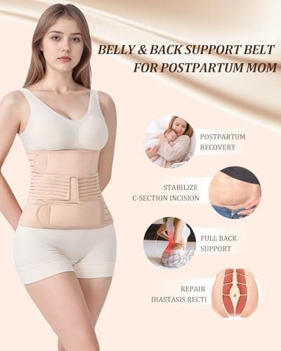 Evantha Postpartum Belly Band for Women: Adjustable Compression Wrap for Abdominal & Waist Support C-Section & Vaginal Birth Recovery Beige XXL - Thumbnail 3