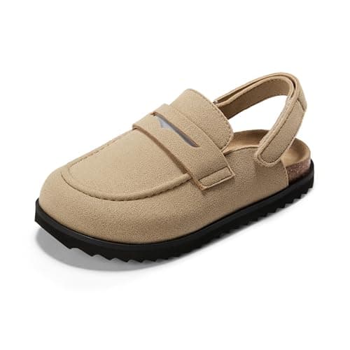 PATPAT Kids Boys Girls Clogs Size 3 Little Kid, Brown Suede Clogs, Slip-On Adjustable Buckle Sandals Casual Mules Indoor/Outdoor Slippers Boys Girls Footwear - Image 1